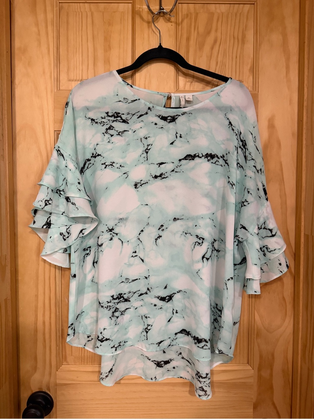 Mint Marble Ruffle Sleeve Blouse